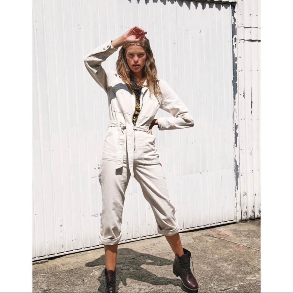 NWT Free People Charlie Coveralls Jumpsuit Ivory - Picture 2 of 13